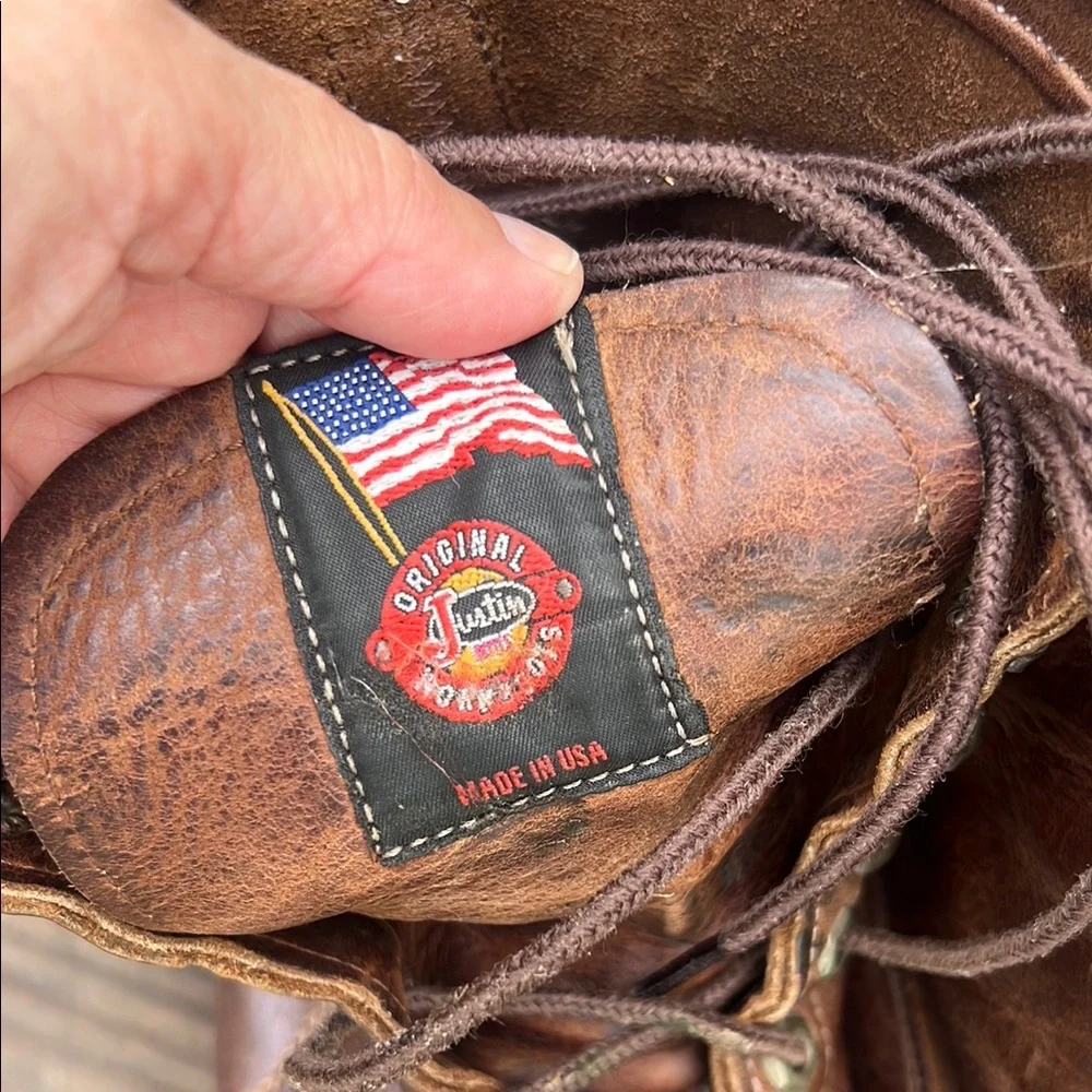 Men's Justin brown Leather Boots - Picture 2 of 5